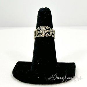 Vintage Ribbon Etched Band Nugget Ring in Silver